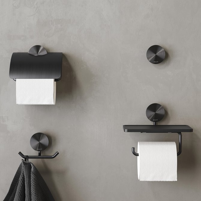 FRAME FULL BLACK  Metal toilet roll holder Metal toilet roll holder with  shelf By Geesa