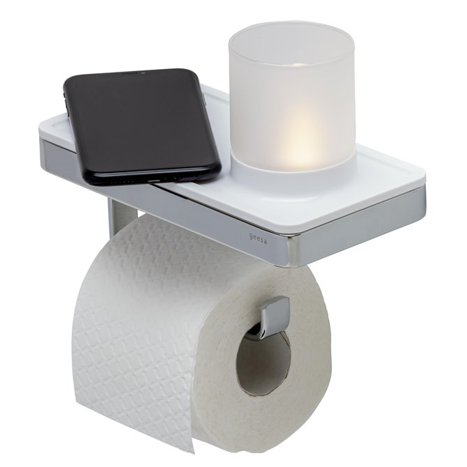 lavendel Wat dan ook absorptie Geesa - Geesa Frame Toiletrolhouder met planchet en (LED licht)houder Wit /  Chroom
