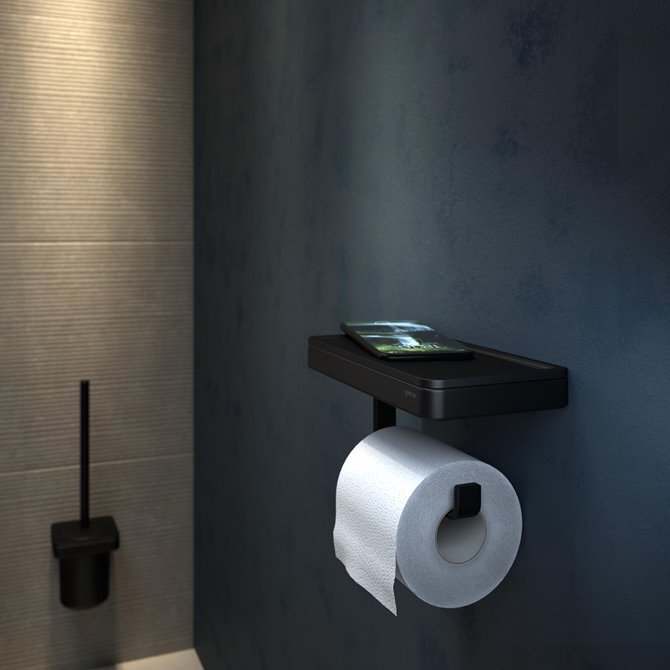 Exquisite Wall Mount Shelf Black Toilet Paper Holder Bathroom